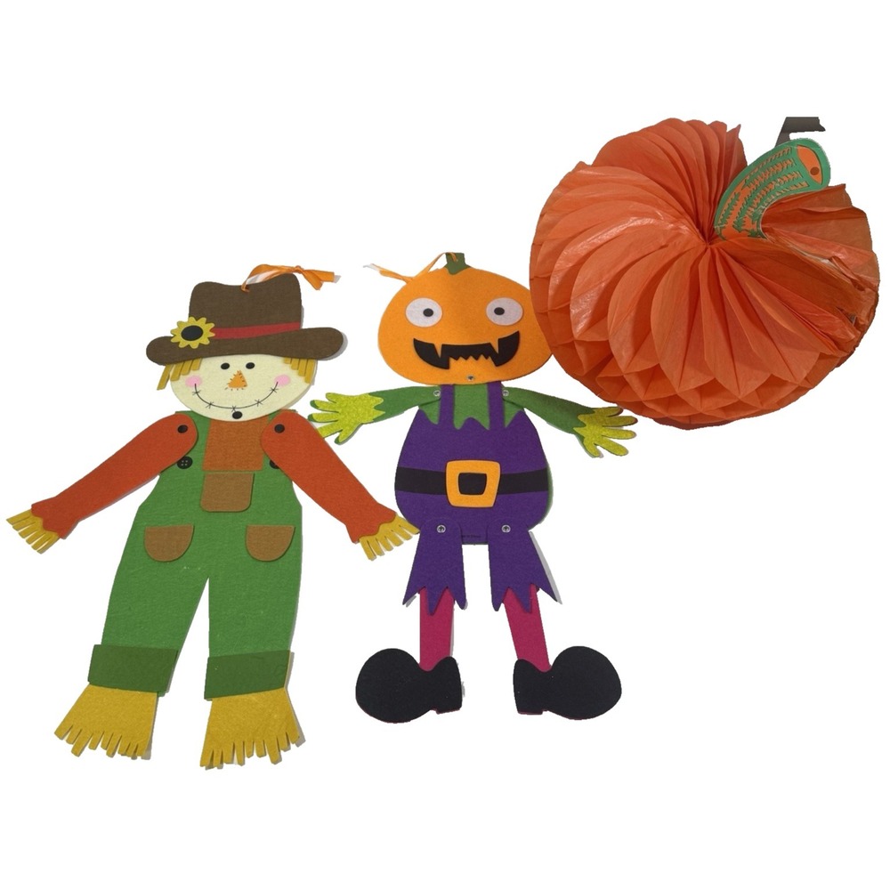 Unbranded Halloween Decor Set Multicolor Felt Scarecrow Pumpkin Trio - Picture 2 of 16
